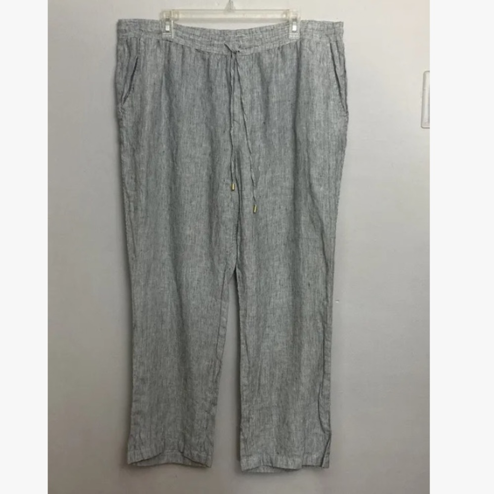 8-2 Ellen Tracy Blue 100% linen pants Drawstring XL